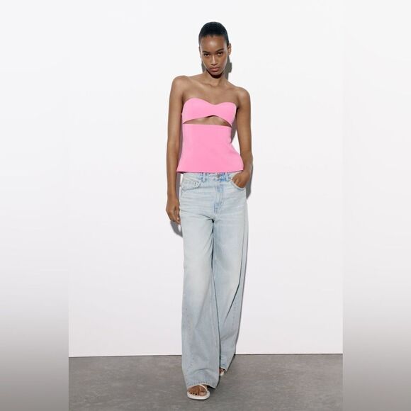 ZARA WOMAN SS23 PINK STRAPLESS CUT OUT TOP, SIZE LARGE, NEVER WORN, NO TAG - Picture 2 of 8